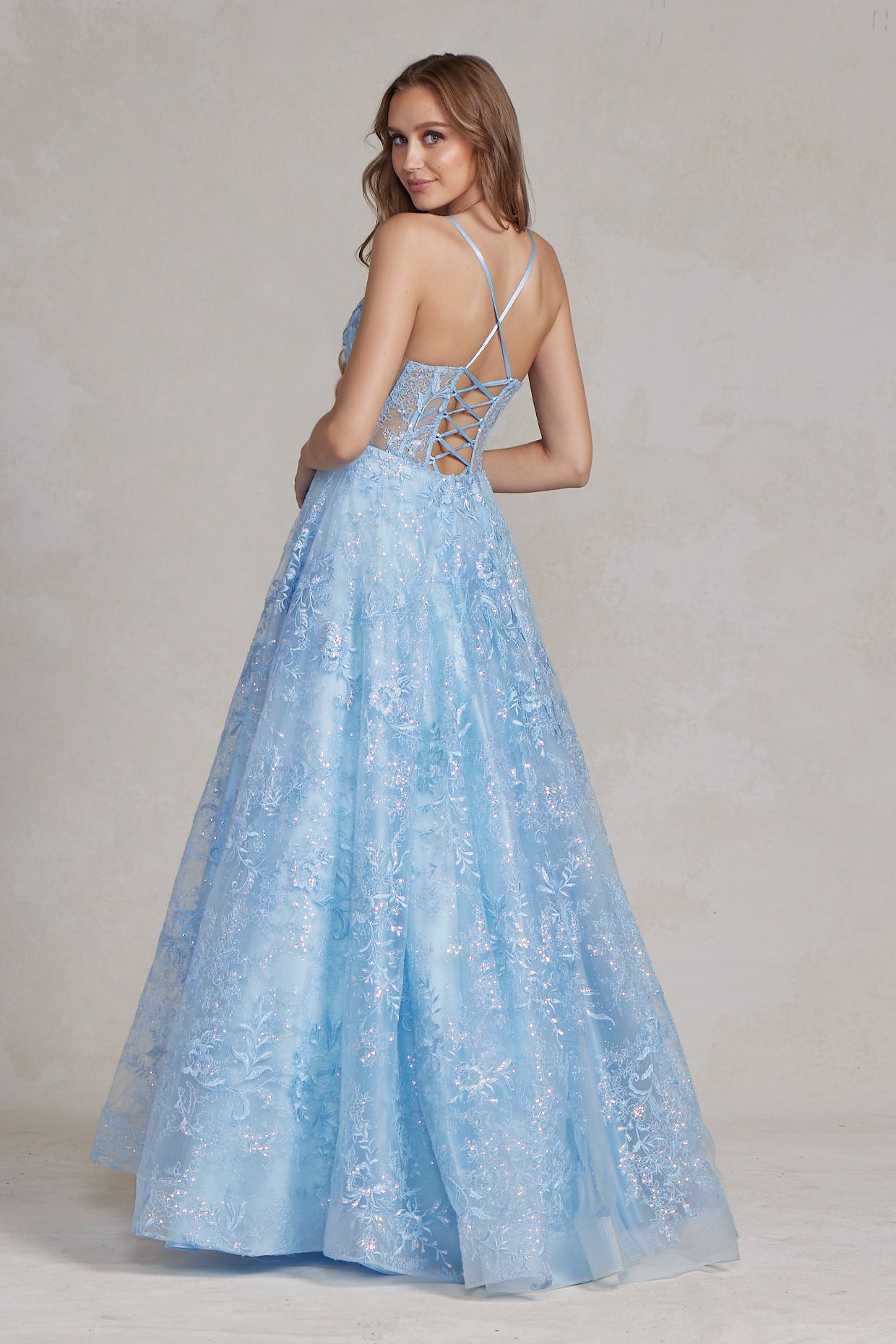 Nox Anabel -C1118 Crystal-Embellished Sheer Lace Gown