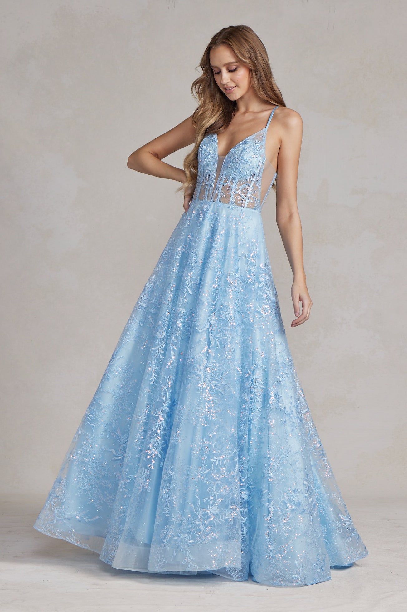 Nox Anabel -C1118 Crystal-Embellished Sheer Lace Gown