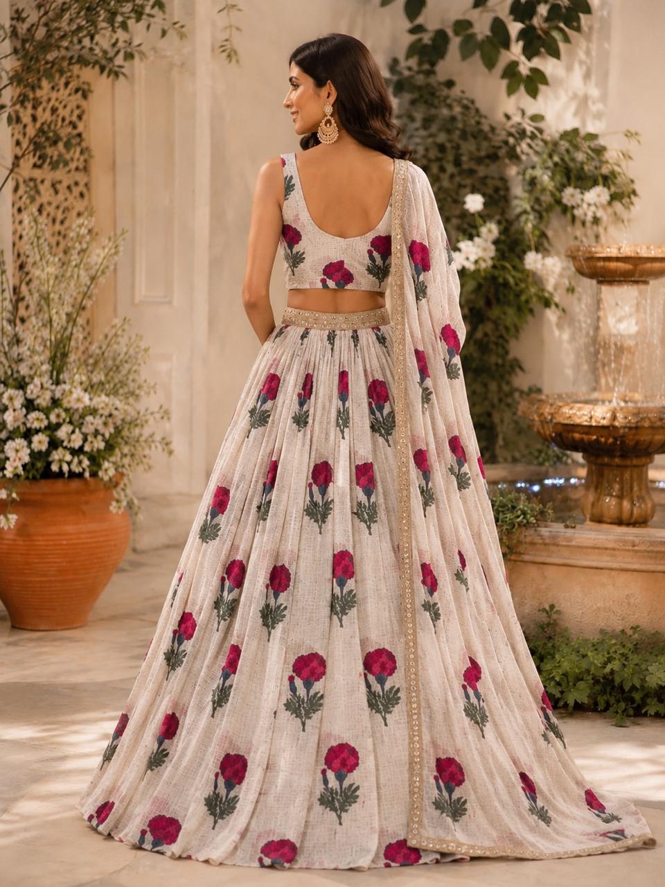MyFashion -LIB26001 Ivory Bloom Printed Lehenga Choli Collection