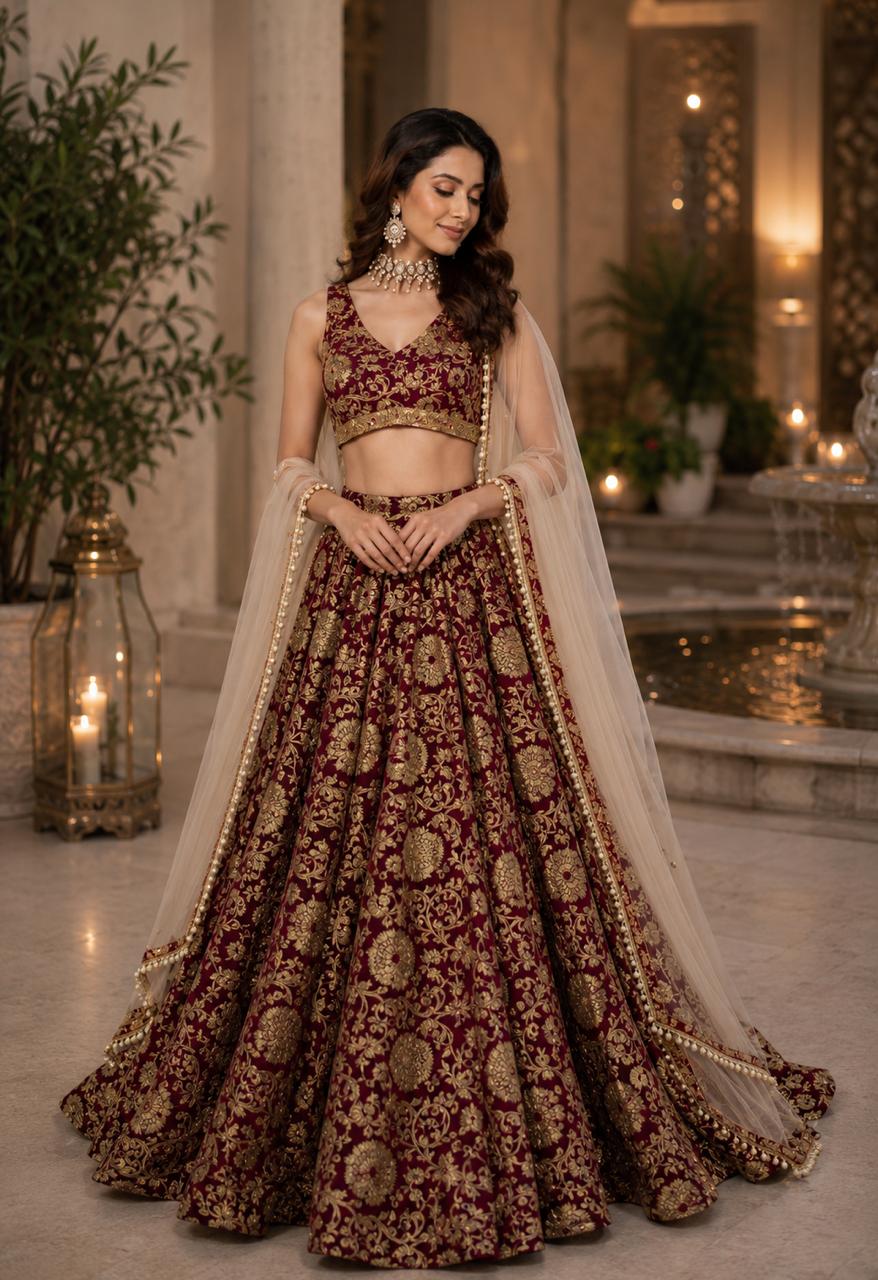 MyFashion -LIB26003 Regal Wine Gold Lehenga Ensemble Lehenga Choli Collection