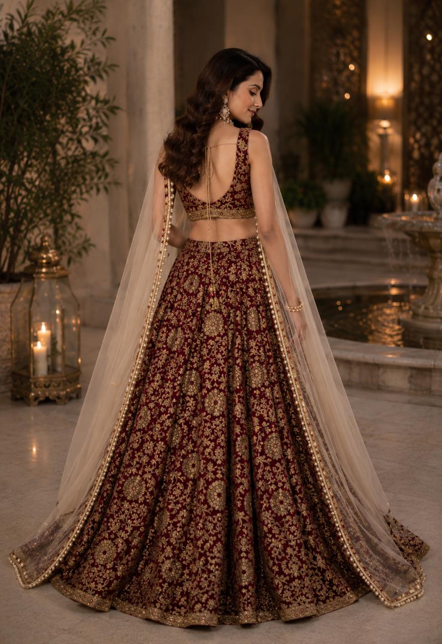 MyFashion -LIB26003 Regal Wine Gold Lehenga Ensemble Lehenga Choli Collection