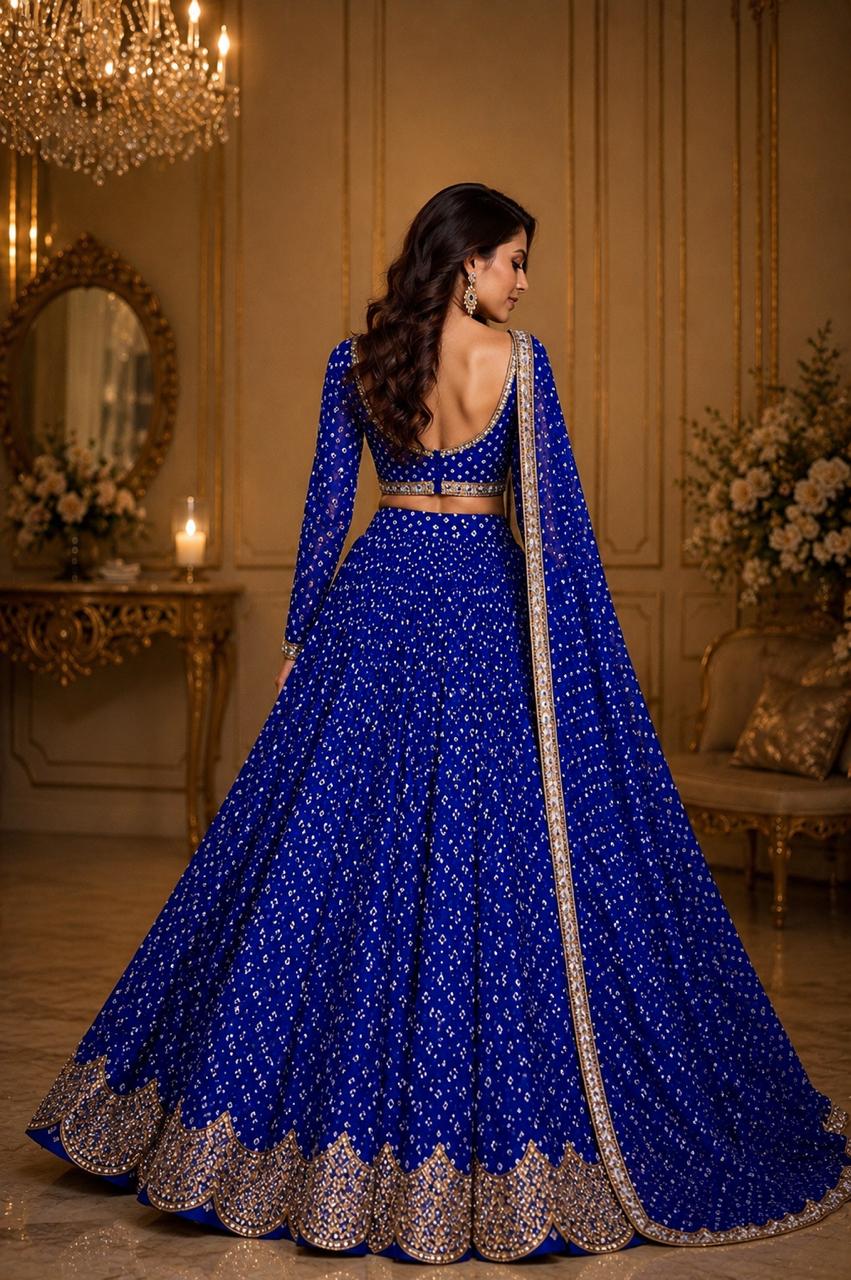 MyFashion -LIB26008 Royal Blue Bandhani-Inspired Embellished Lehenga Choli with Net Dupatta