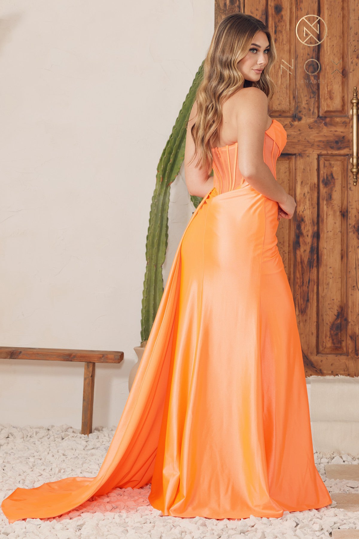 Nox Anabel -E1237 Cowl Satin Strapless Evening Gown