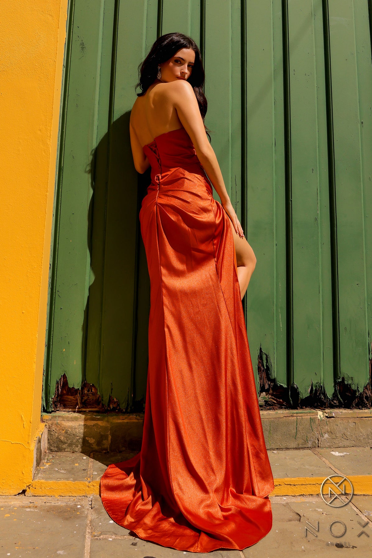 Nox Anabel -F1380 One Shoulder Drape Detail Sheath Dress