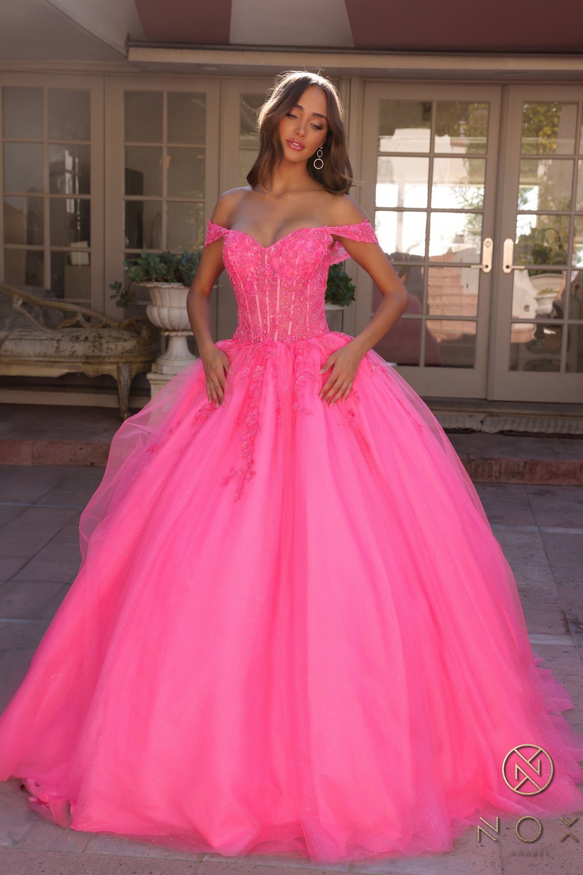 Nox Anabel -H1349 Sweetheart Neck Off-Shoulder Corset Prom Ballgown