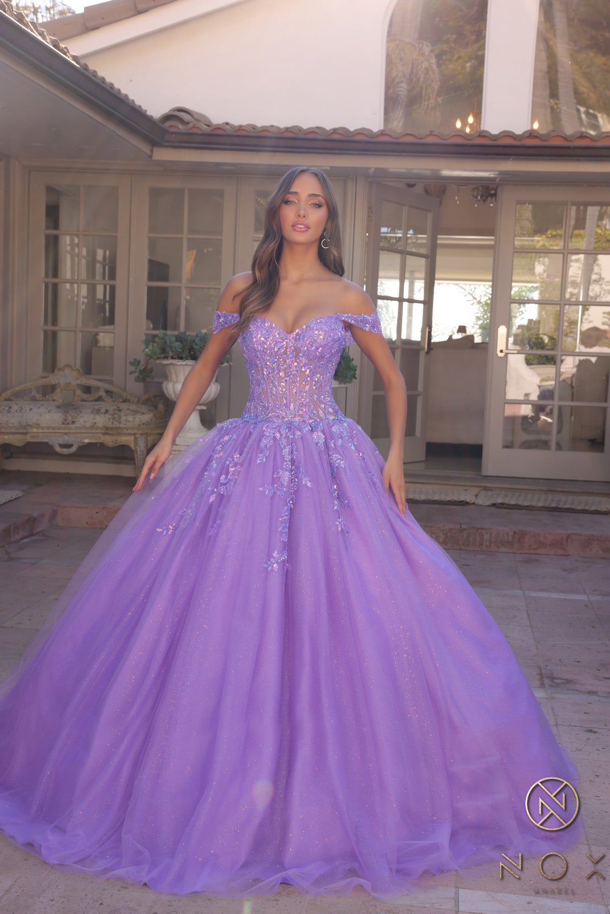 Nox Anabel -H1349 Sweetheart Neck Off-Shoulder Corset Prom Ballgown