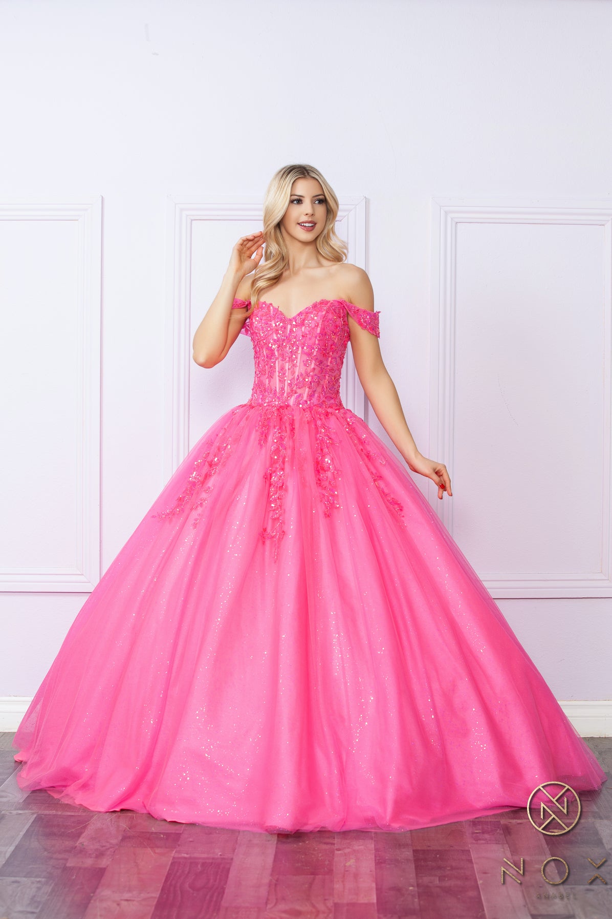 Nox Anabel -H1349 Sweetheart Neck Off-Shoulder Corset Prom Ballgown