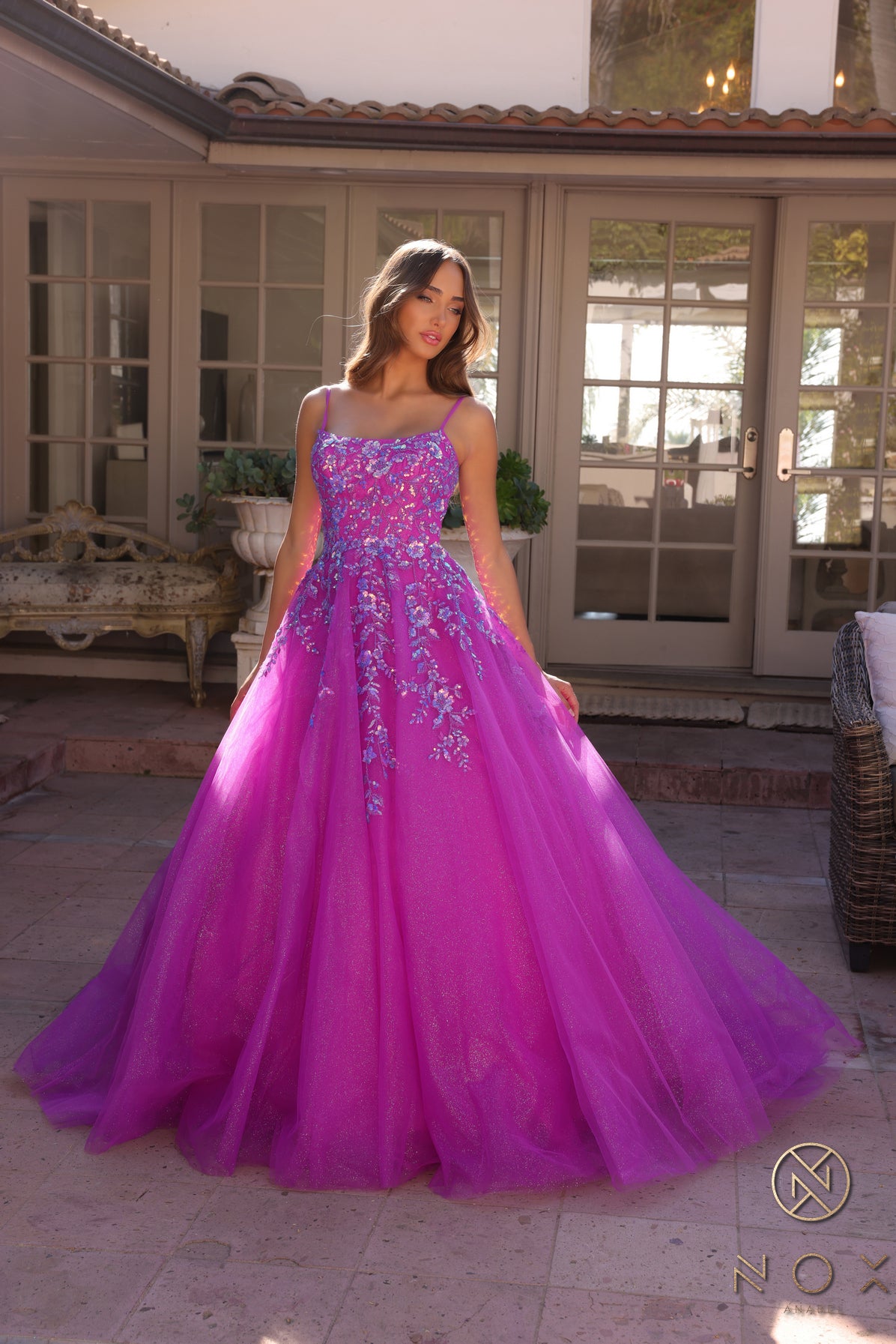 Nox Anabel -H1464 Floral Sleeveless Scoop Prom Dress