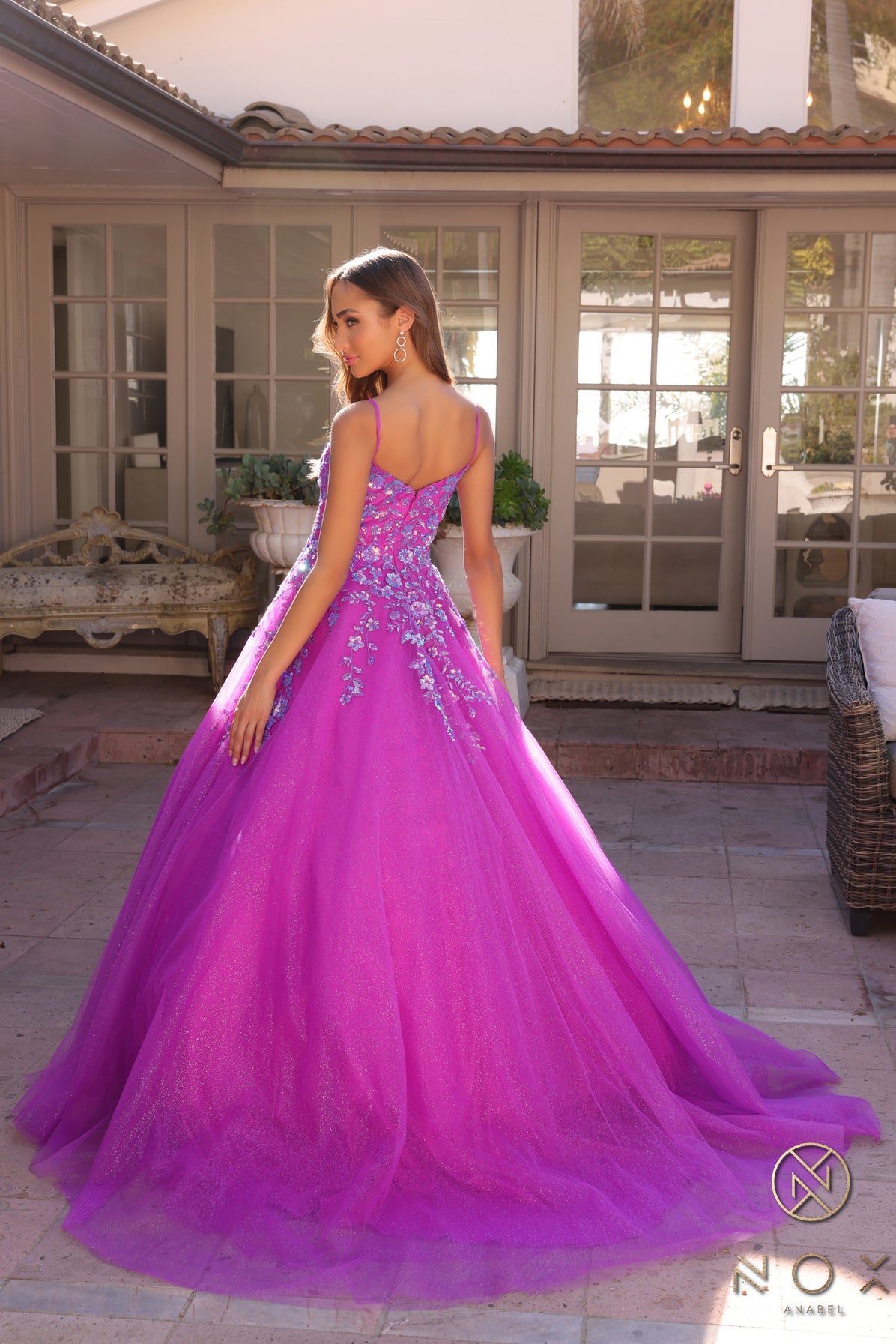 Nox Anabel -H1464 Floral Sleeveless Scoop Prom Dress