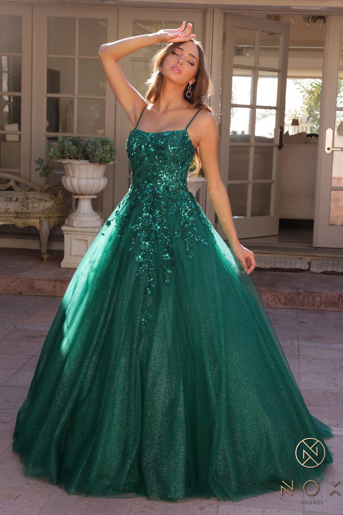 Nox Anabel -H1464 Floral Sleeveless Scoop Prom Dress