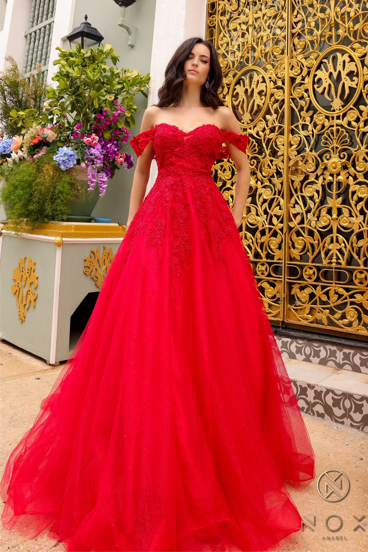 Nox Anabel -R1303P Off Shoulder A-Line Dress