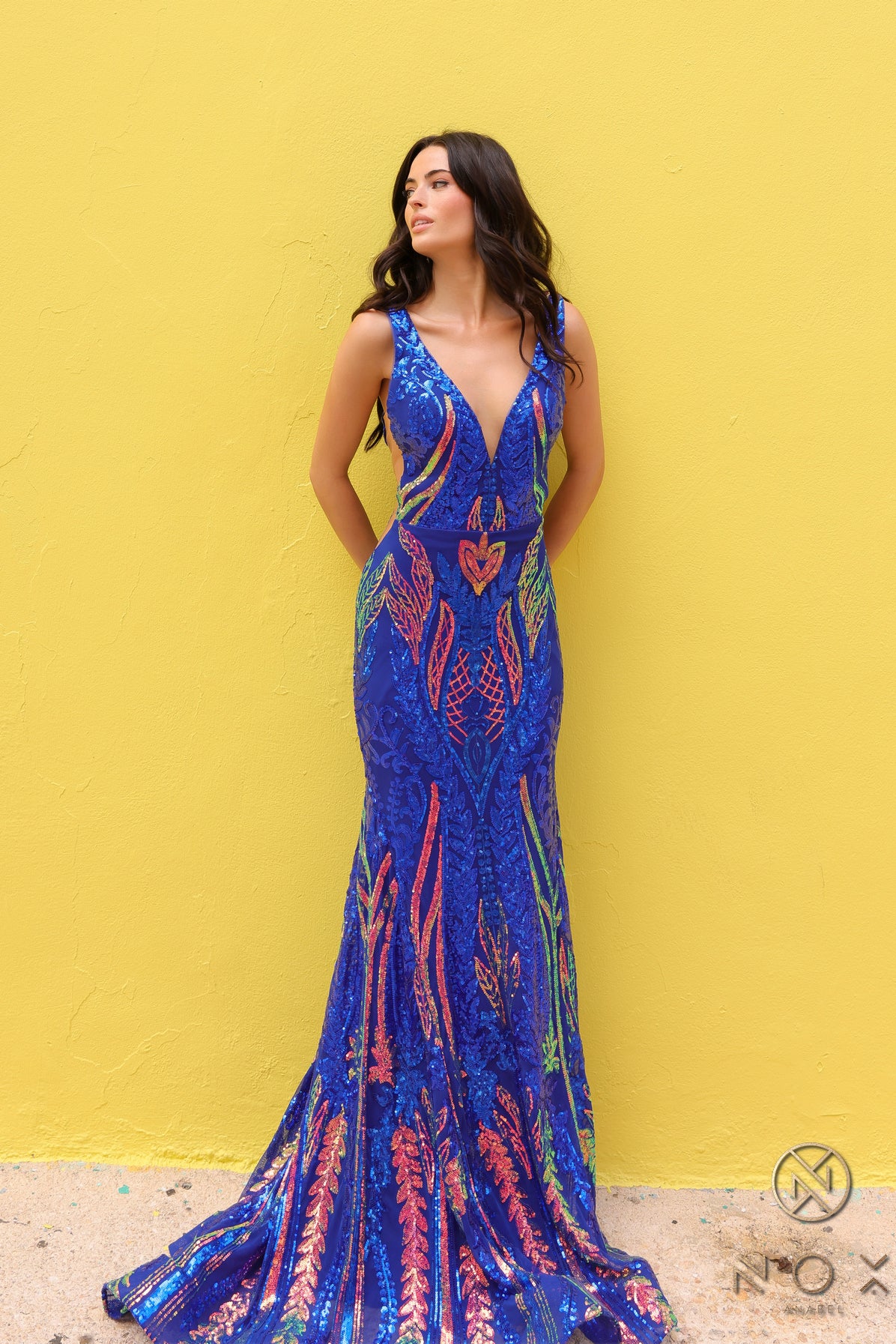 embellished mermaid dress Nox Anabel -R1402 Sequin Embellished Mermaid Dress
