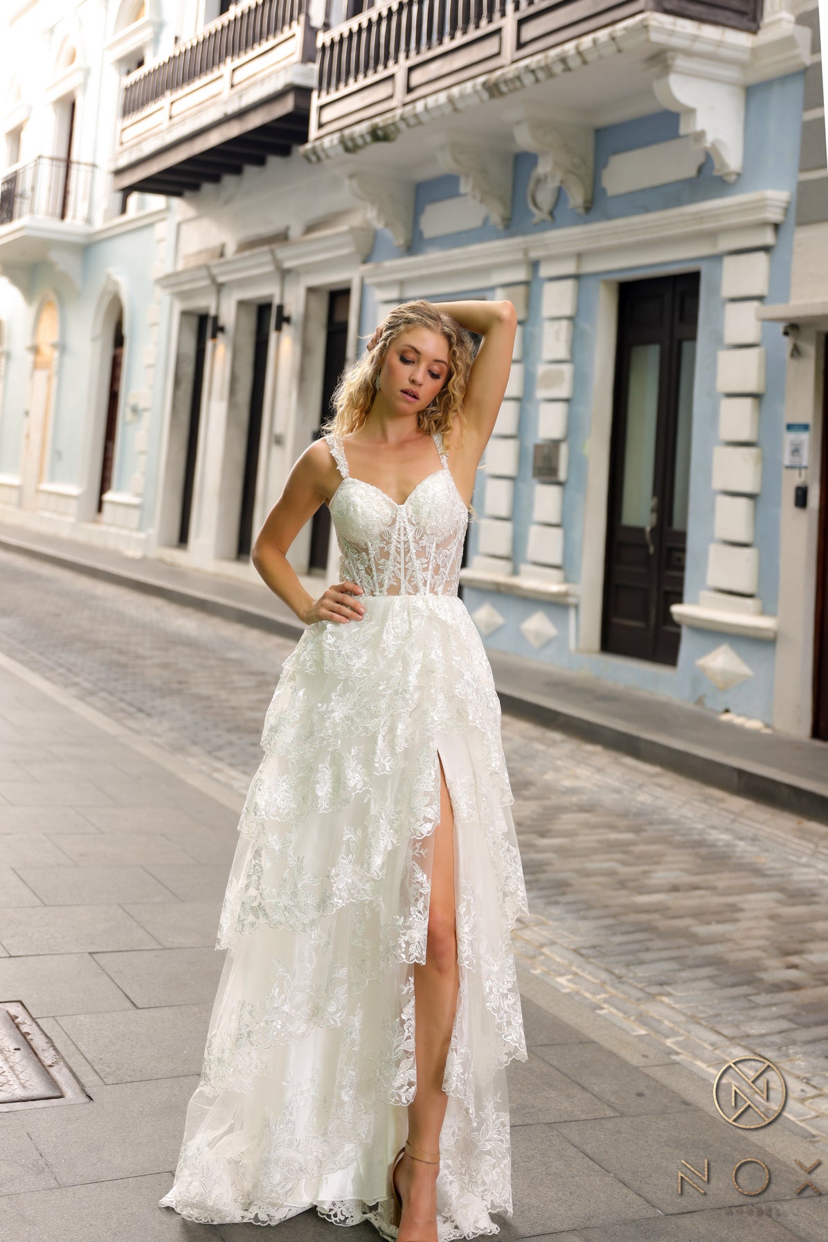 Nox Anabel -T1335 Sheer Lace Ruffle A-Line Dress