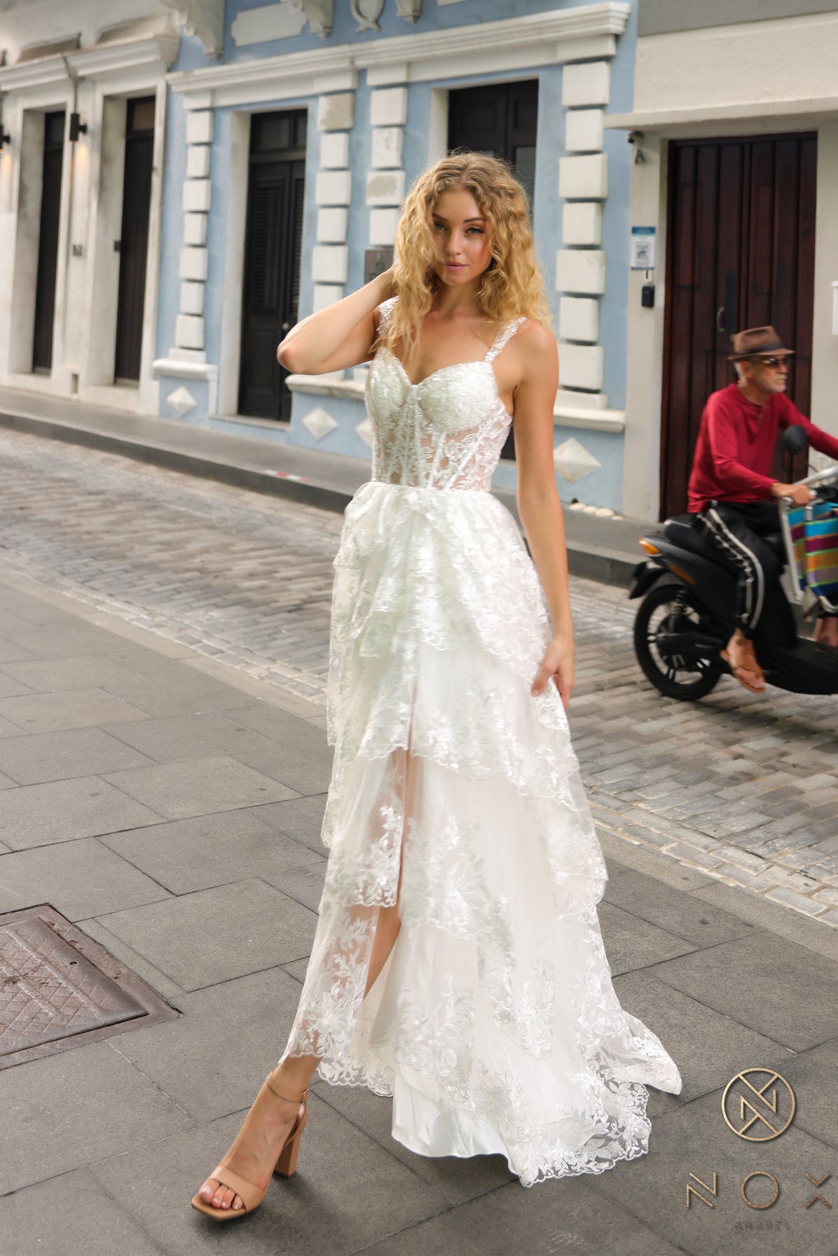 Nox Anabel -T1335 Sheer Lace Ruffle A-Line Dress