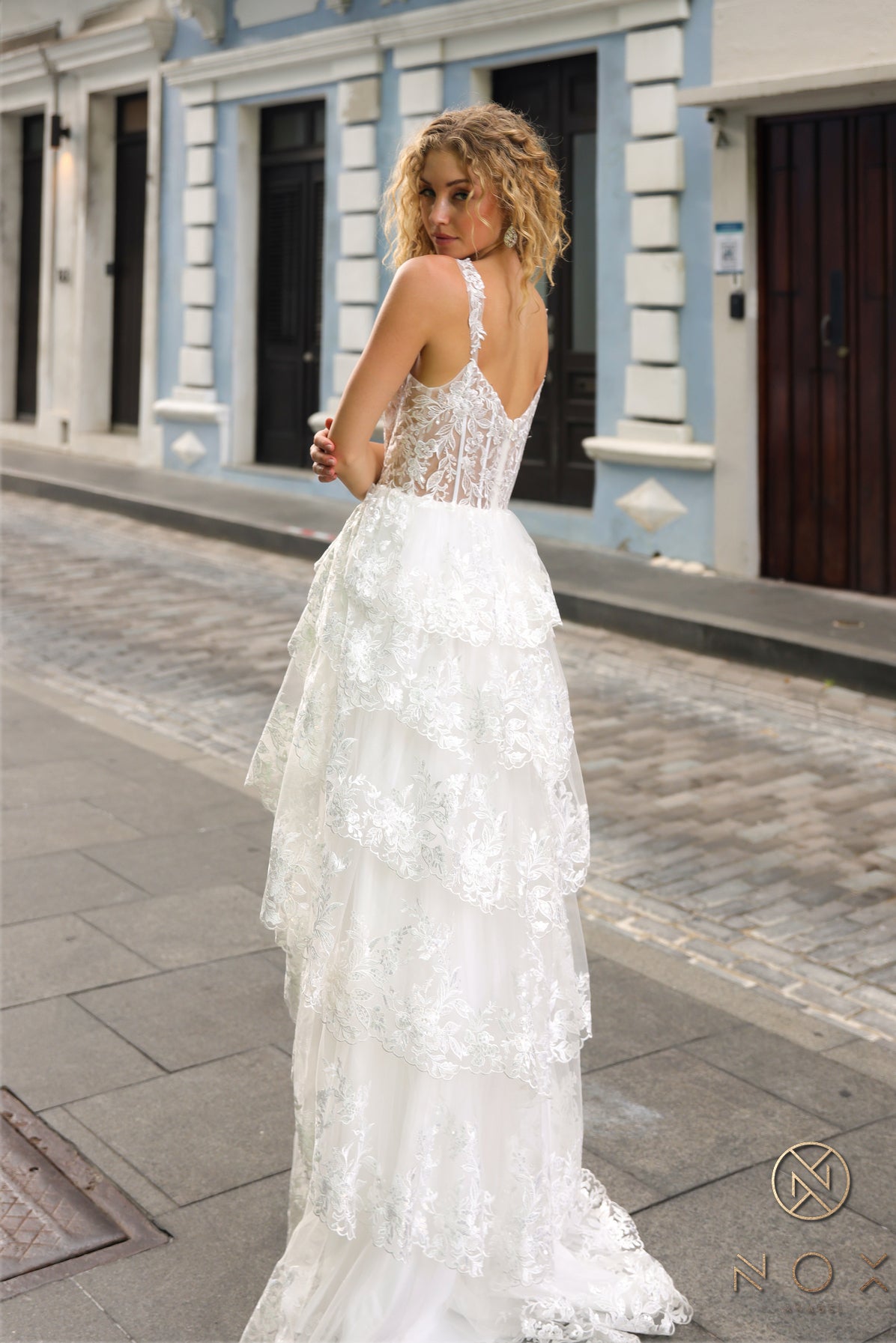 Nox Anabel -T1335 Sheer Lace Ruffle A-Line Dress