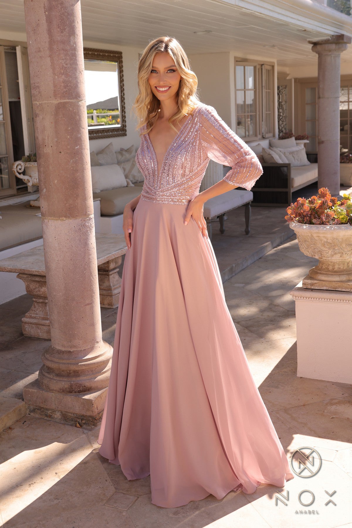 Nox Anabel -MF101 Lace Deep Plunging A-Line Dress