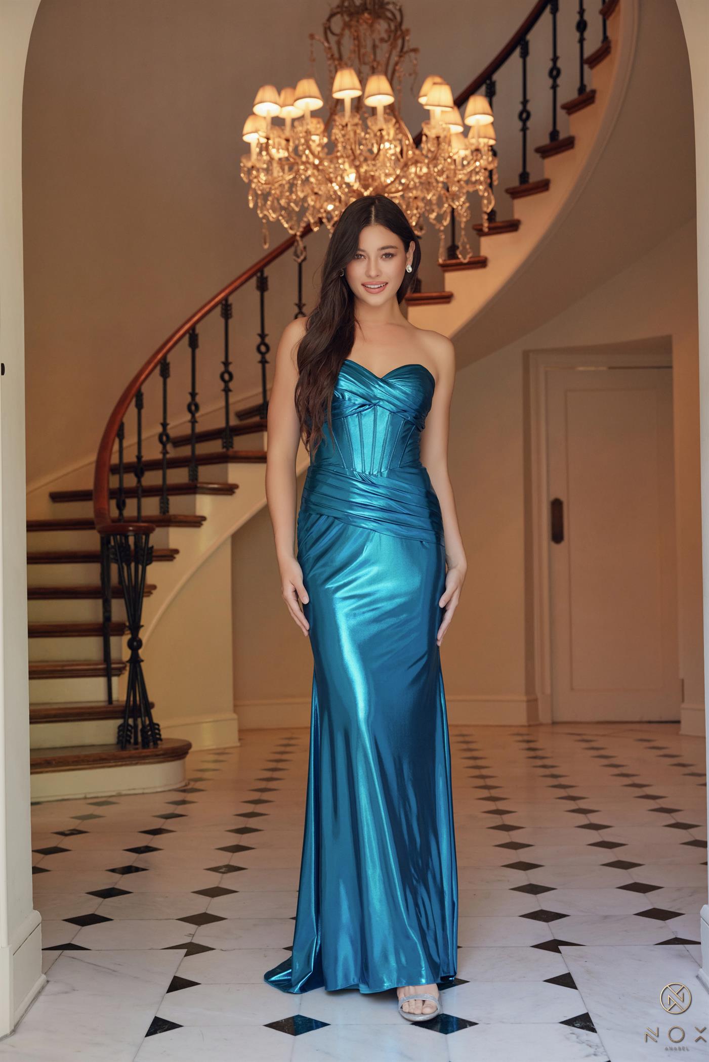 knee length dresses for ladies Katrina Metallic Fitted Maxi Dress main image 0