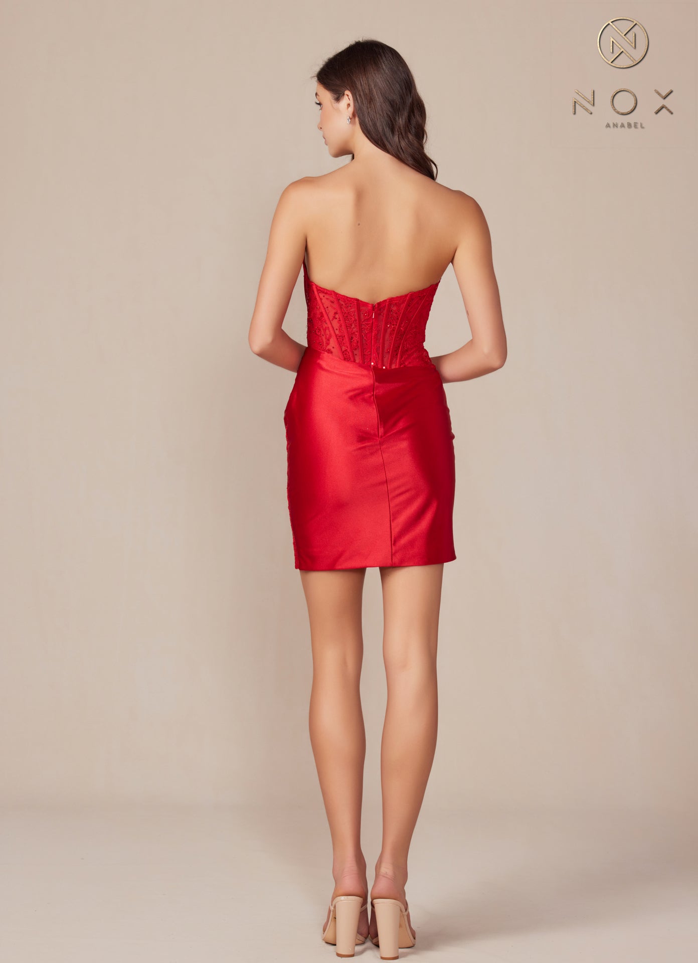 Nox Anabel -T870 Strapless Short Applique Sheath Dress