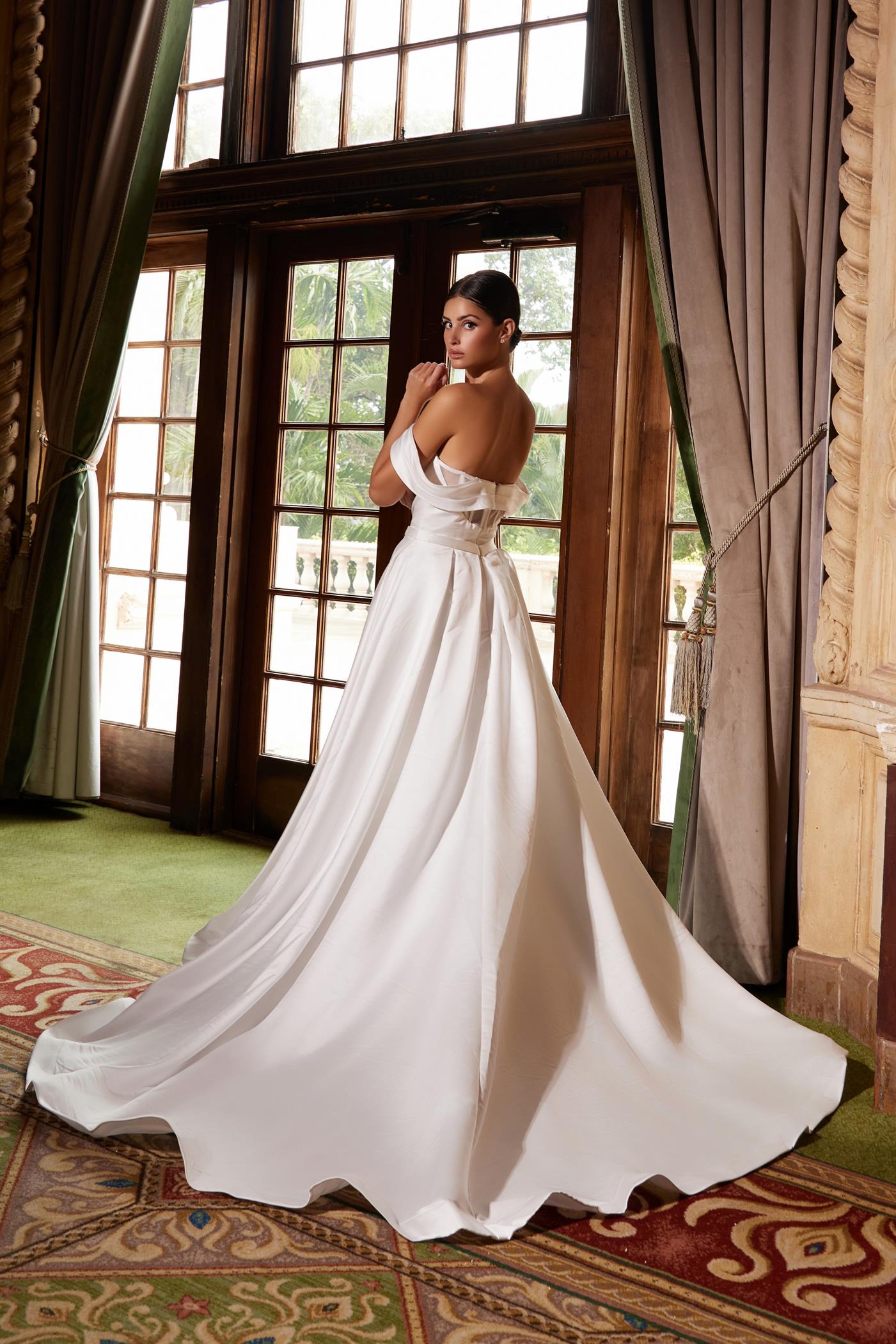 Nox Anabel -JE1016 Off Shoulder Sweetheart Satin A-Line Bridal Dress