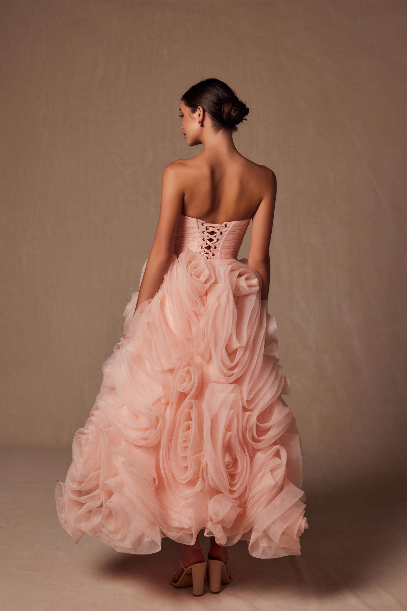 Nox Anabel -JQ1037 Strapless Organza Tea Length Dress