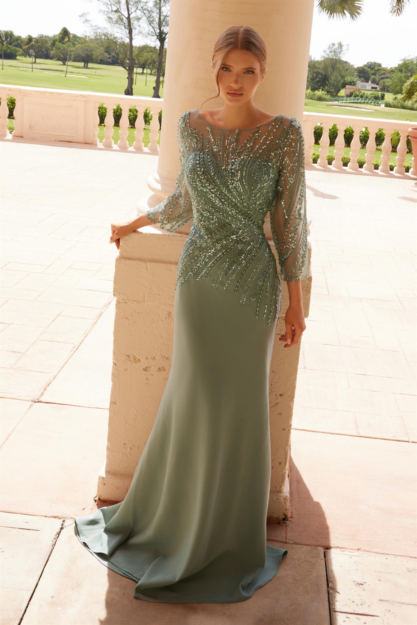 Clearance Sale Nox Anabel -MH137CL Embellished Beaded Tulle Satin Sheath Dress
