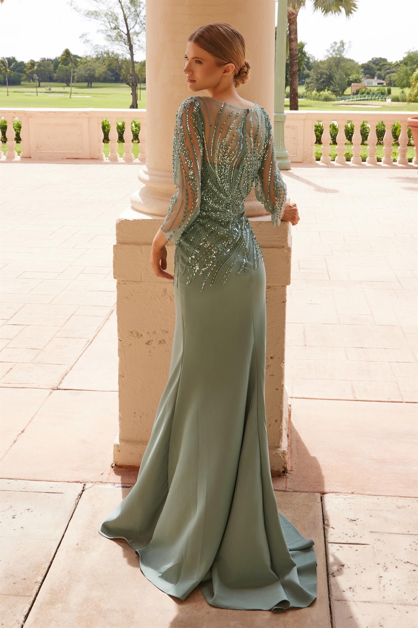 Clearance Sale Nox Anabel -MH137CL Embellished Beaded Tulle Satin Sheath Dress