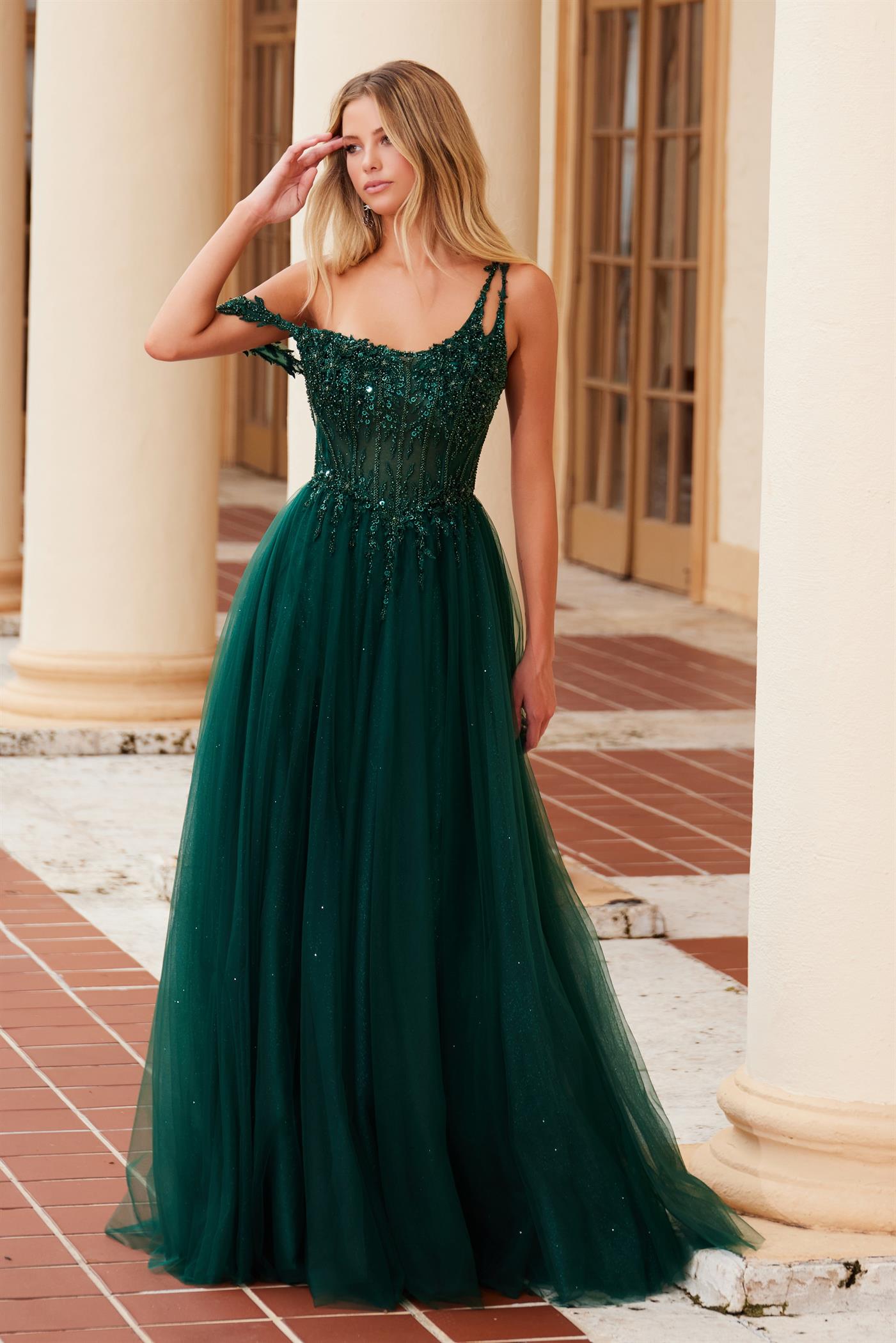 Nox Anabel -F1567 Embroidered Bodice Tulle A-Line Dress