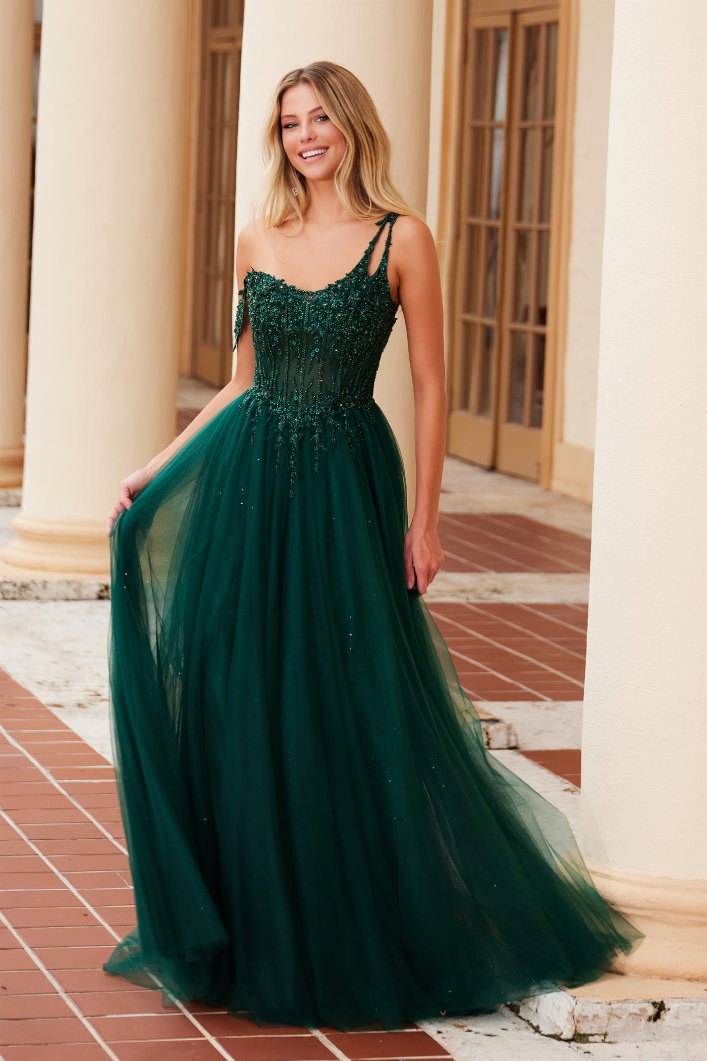Nox Anabel -F1567 Embroidered Bodice Tulle A-Line Dress