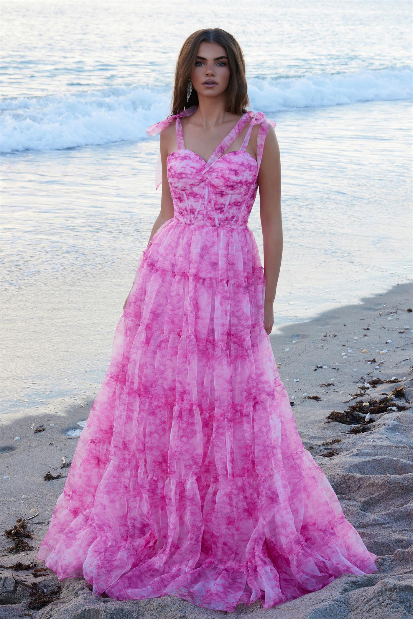 Nox Anabel -T1501 Sweetheart Chiffon Printed Layered A-Line Dress