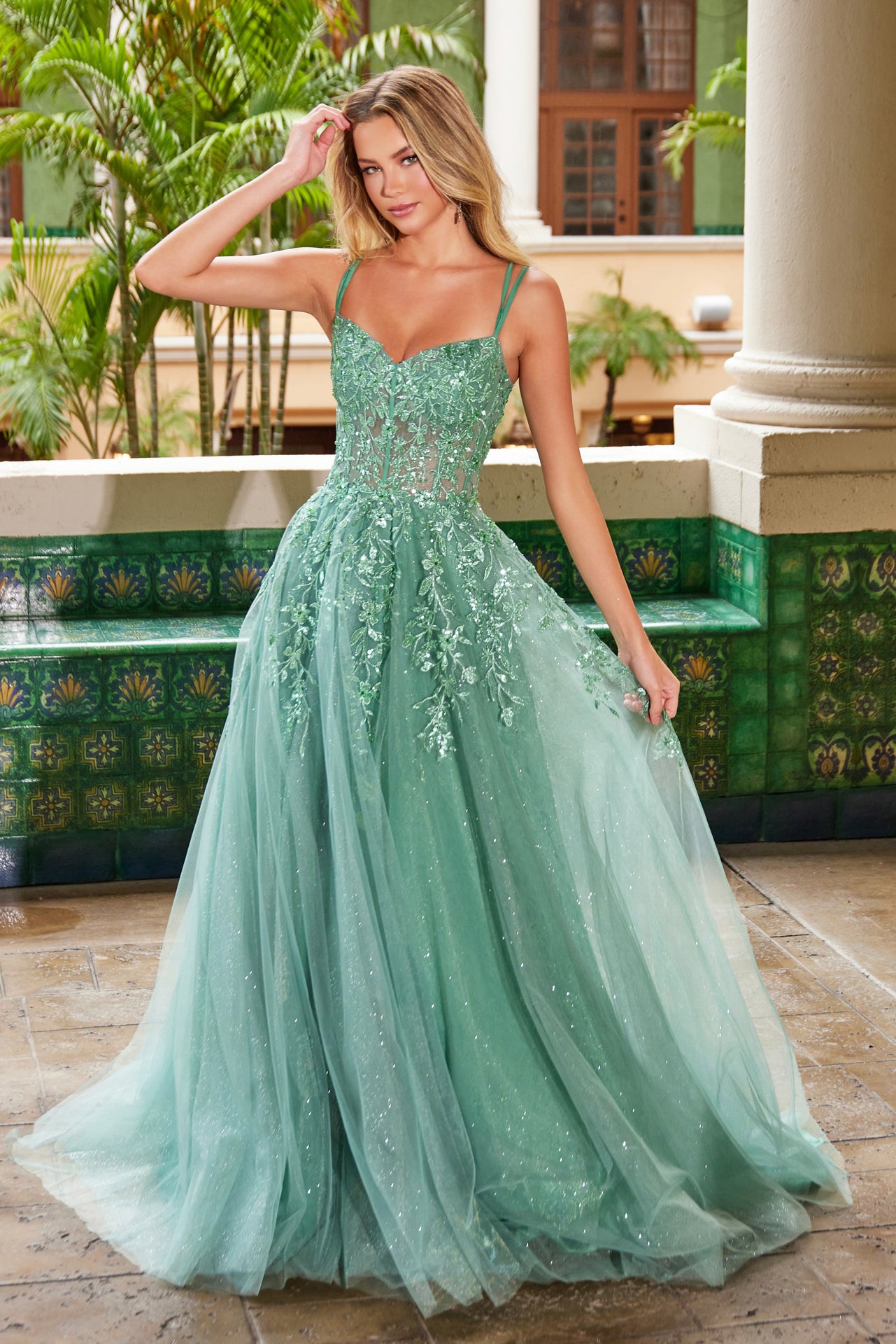 blue dress for baby girl Strapless Chiffon A-line Slit Gown by Rachel Allan 50321 main image 1