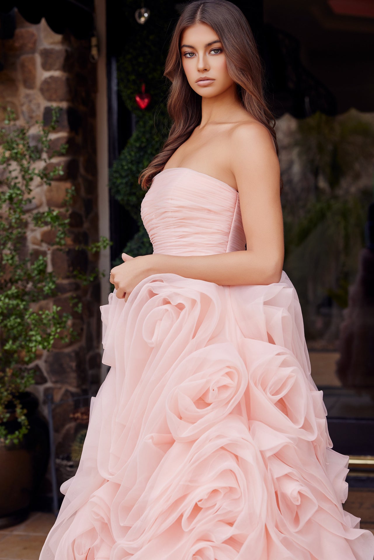 Nox Anabel -JQ1037 Strapless Organza Tea Length Dress