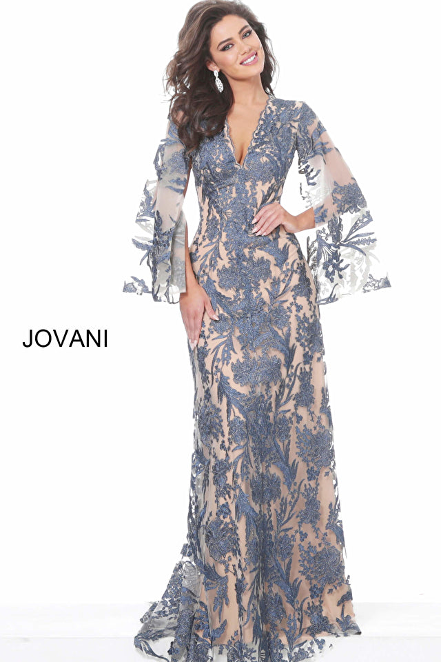 V-Neck Lace Sheath Gown By Jovani -00752B