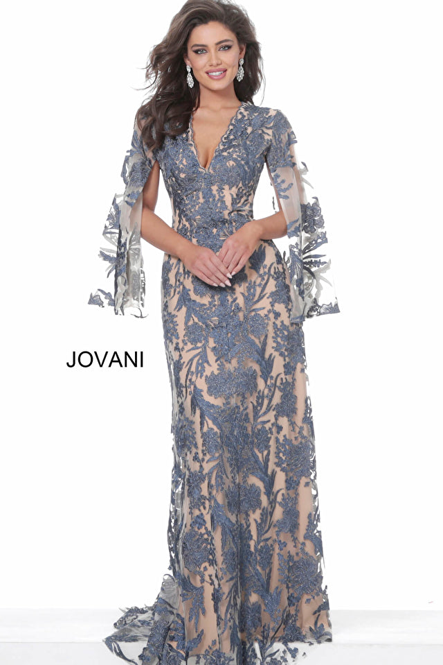 V-Neck Lace Sheath Gown By Jovani -00752B