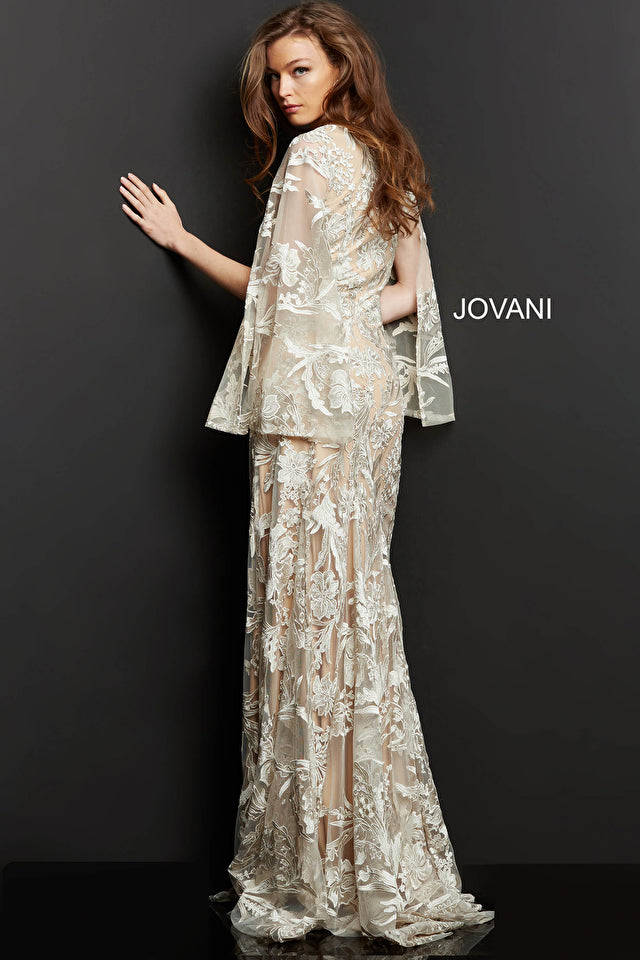 V-Neck Lace Sheath Gown By Jovani -00752B