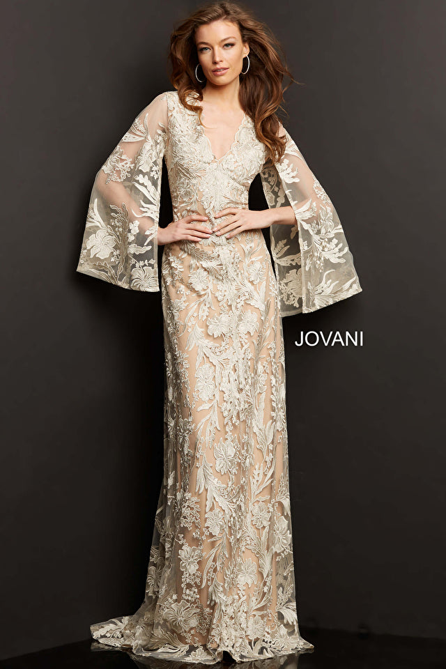 V-Neck Lace Sheath Gown By Jovani -00752B