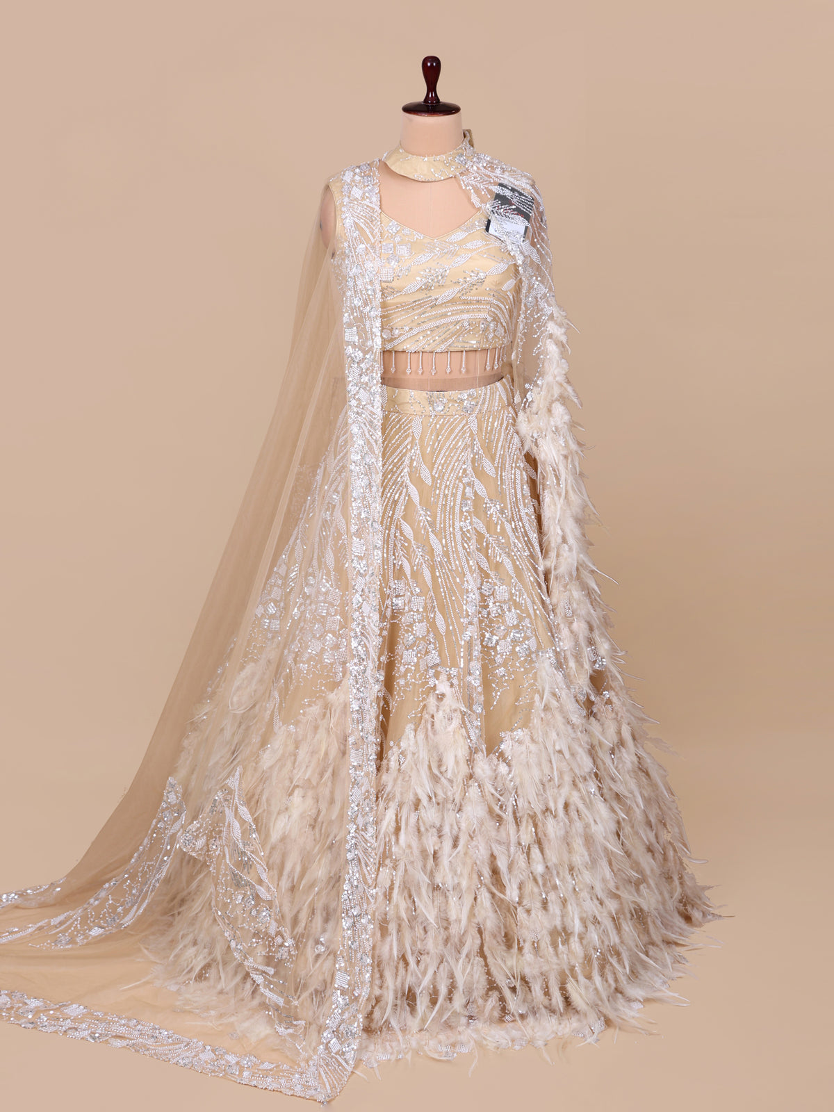MyFashion KLS-2266 Light Yellow Net Lehenga with Elegant Sequence Beads & Feather Detailing