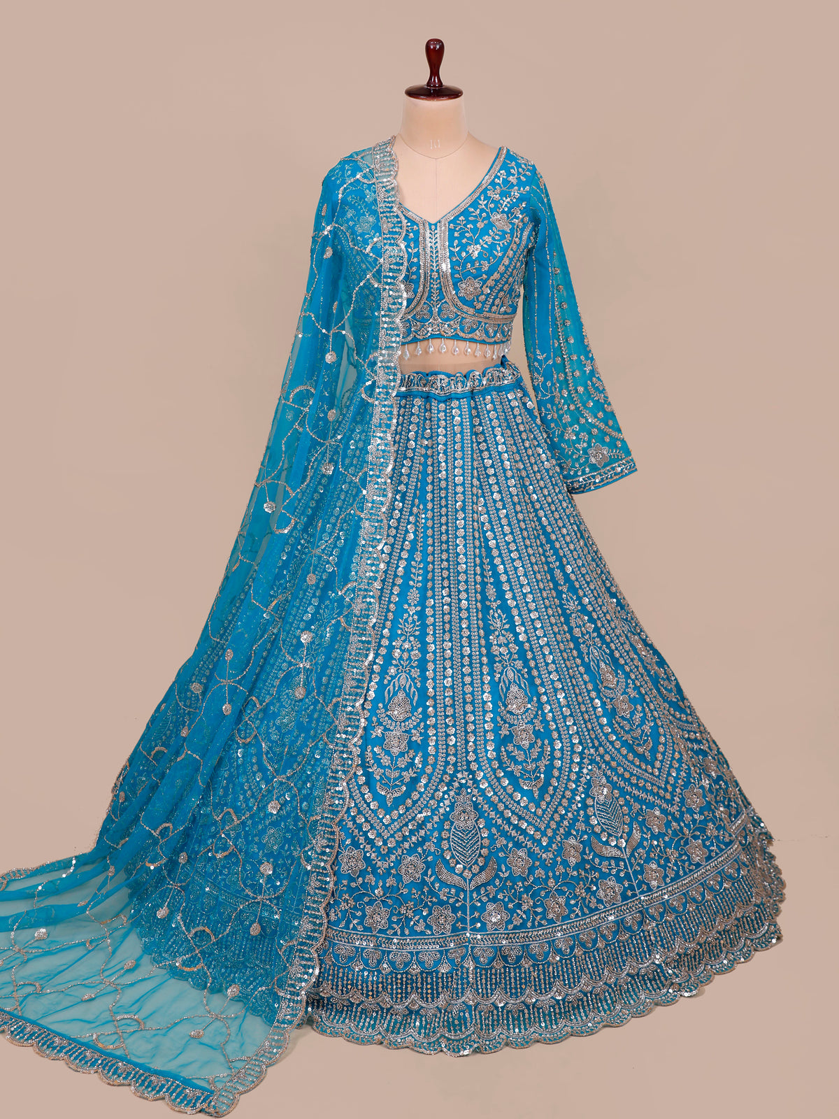 MyFashion KLS-2489 Rama Blue Noorani Flare Net Lehenga