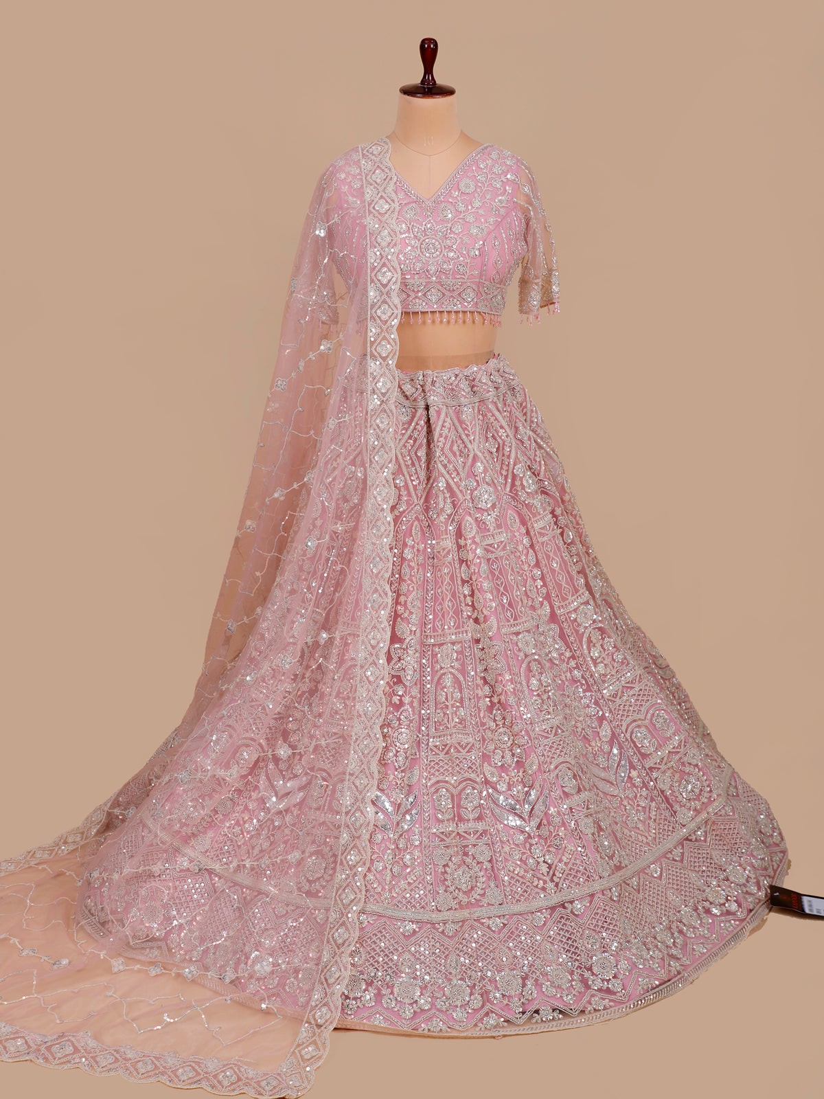 MyFashion KLS-2565 Light Pink Beads & Sequin Embellished Net Lehenga
