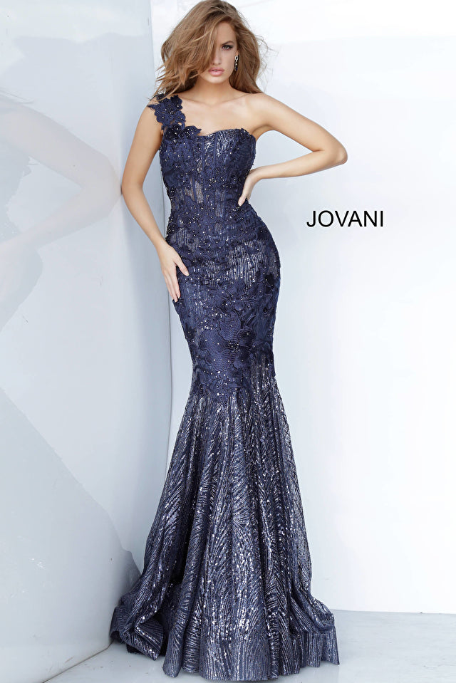 One Shoulder Sweetheart Neck Evening Dress by Jovani -02445B