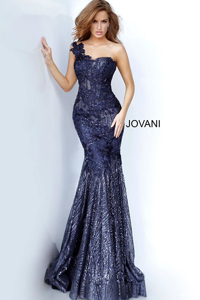 One Shoulder Sweetheart Neck Evening Dress by Jovani -02445B