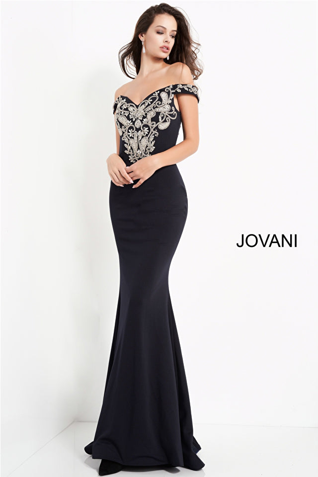 Off The Shoulder Embroidered Evening Dress By Jovani -02576B