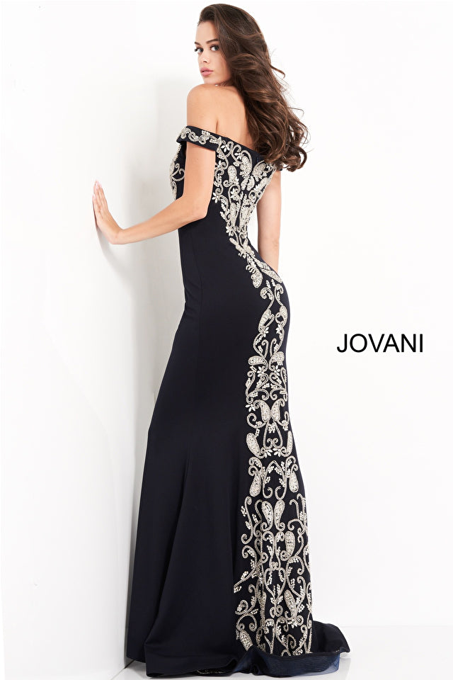 Off The Shoulder Embroidered Evening Dress By Jovani -02576B