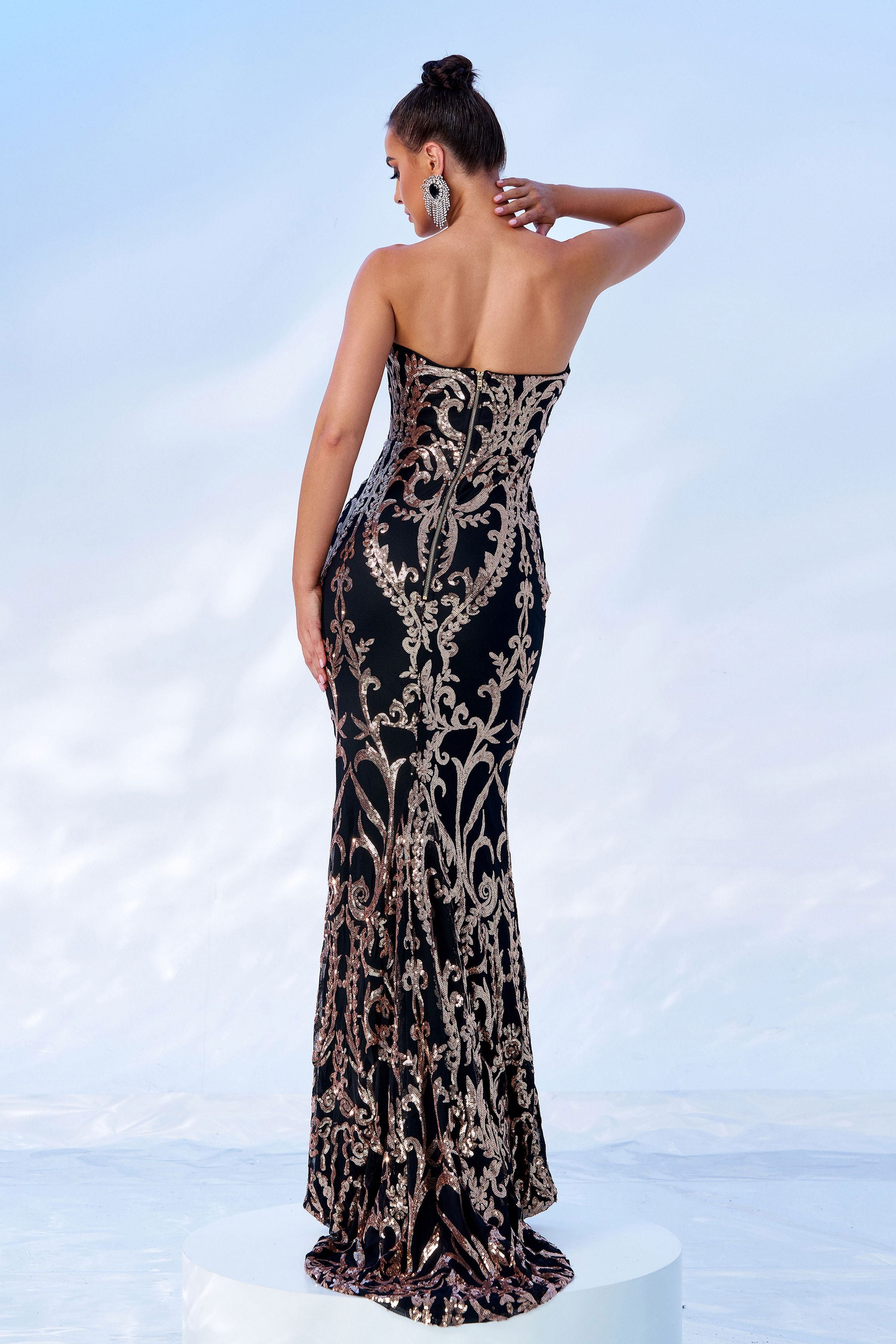 Azina -FT8888 Sequin Fitted Strapless Sheath Gown