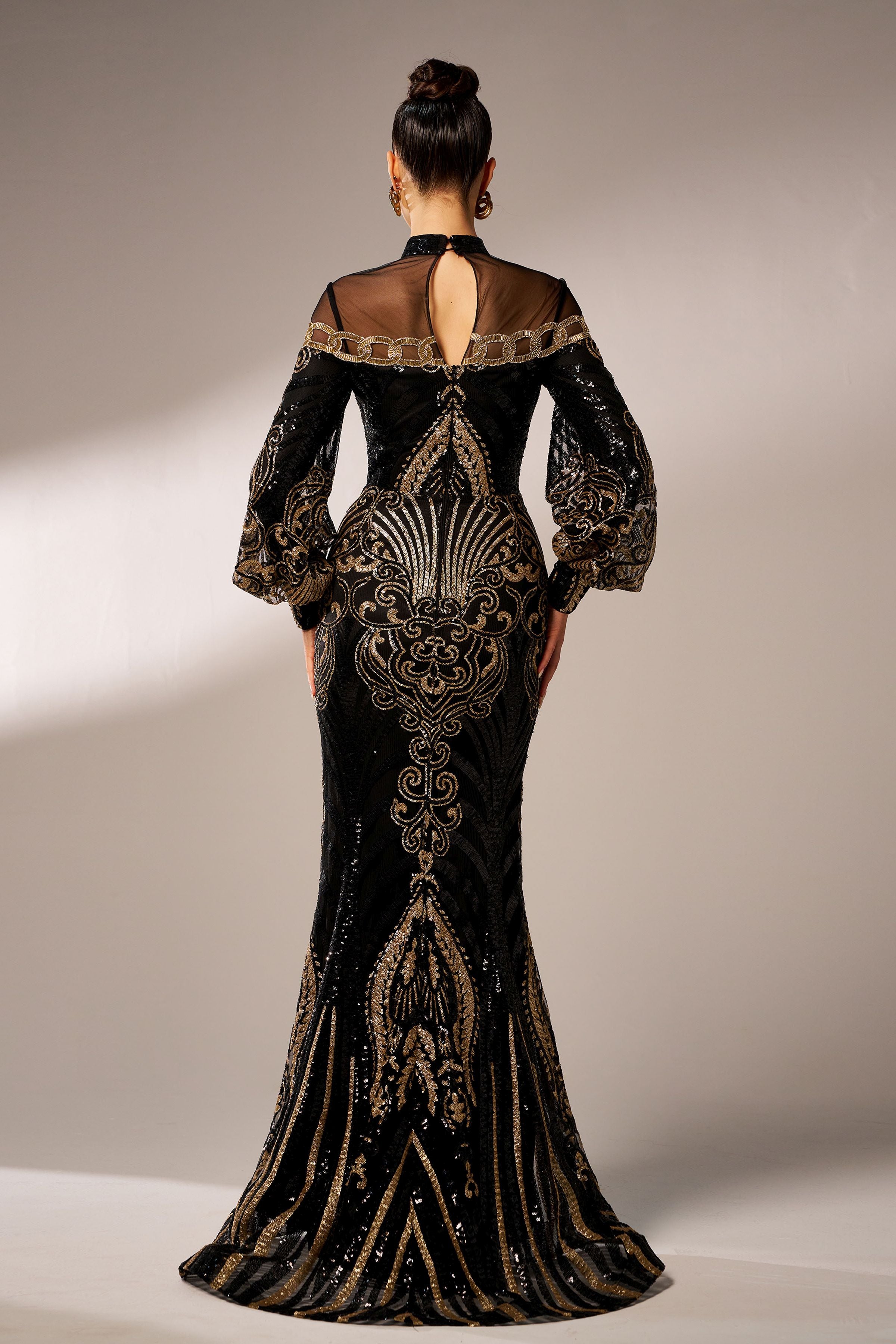 Azina -DH80229 Embroidered Long Sleeve Evening Dress