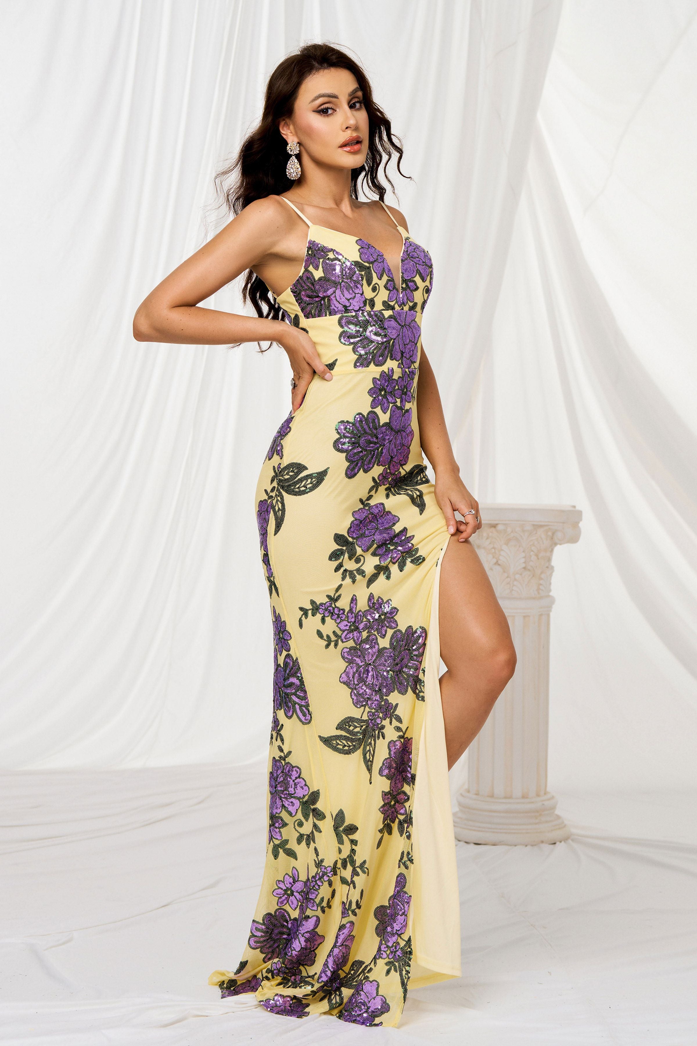 Azina -RJ11354 Sequin Floral Elegant Formal Evening Dress