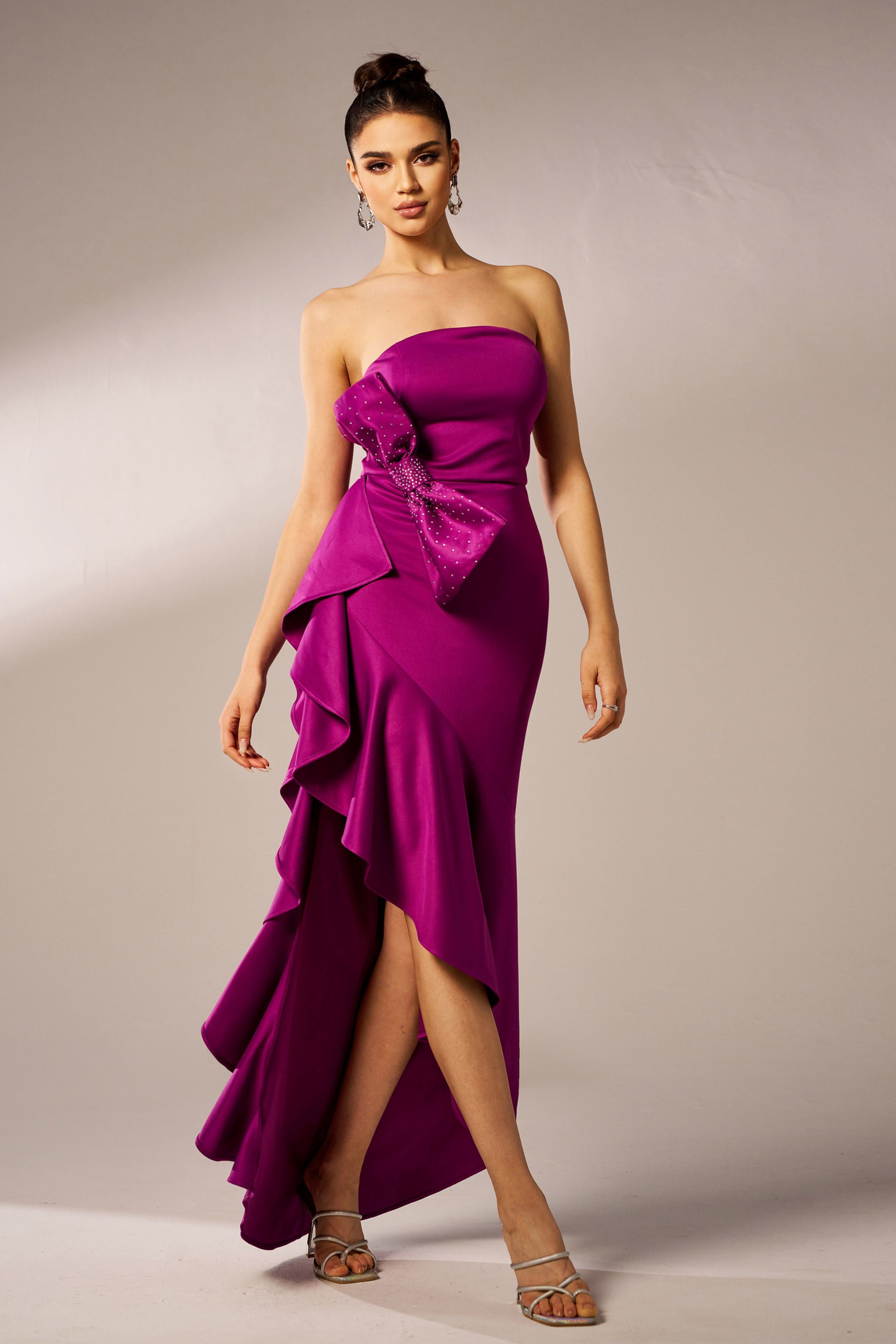 Azina -RJ12016 Ruffled Strapless Ruched Cocktail Evening Dress
