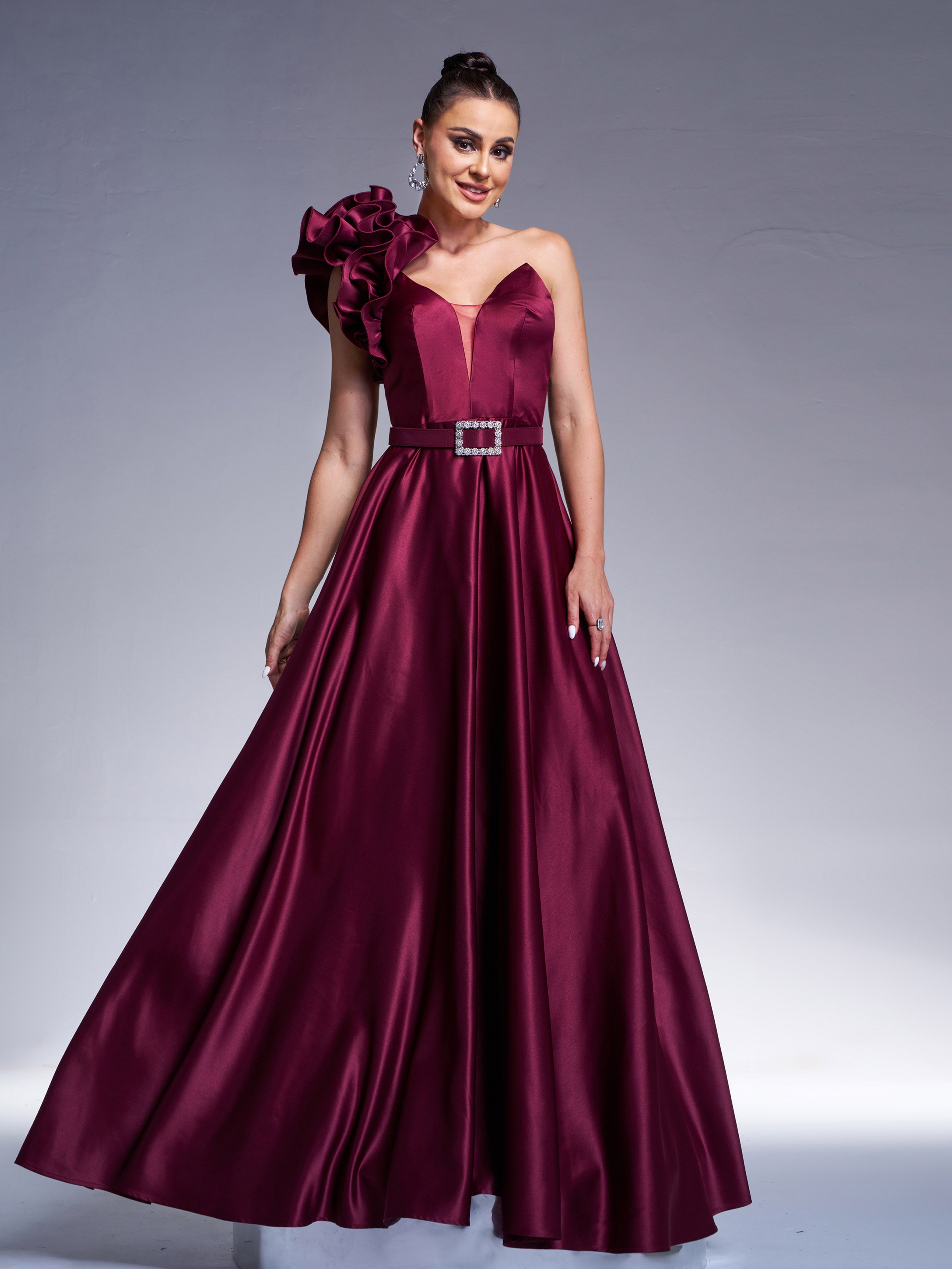 Azina -RJ12022 One Shoulder V-neck A-line Gown