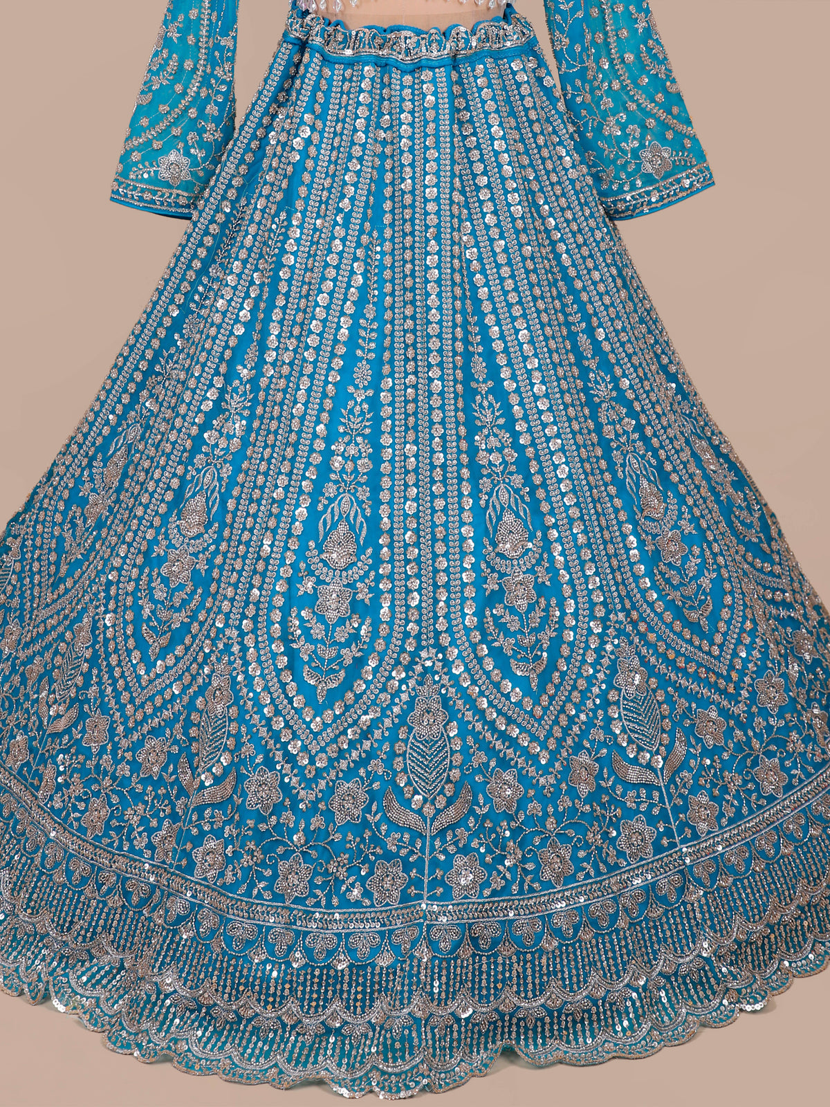 MyFashion KLS-2489 Rama Blue Noorani Flare Net Lehenga
