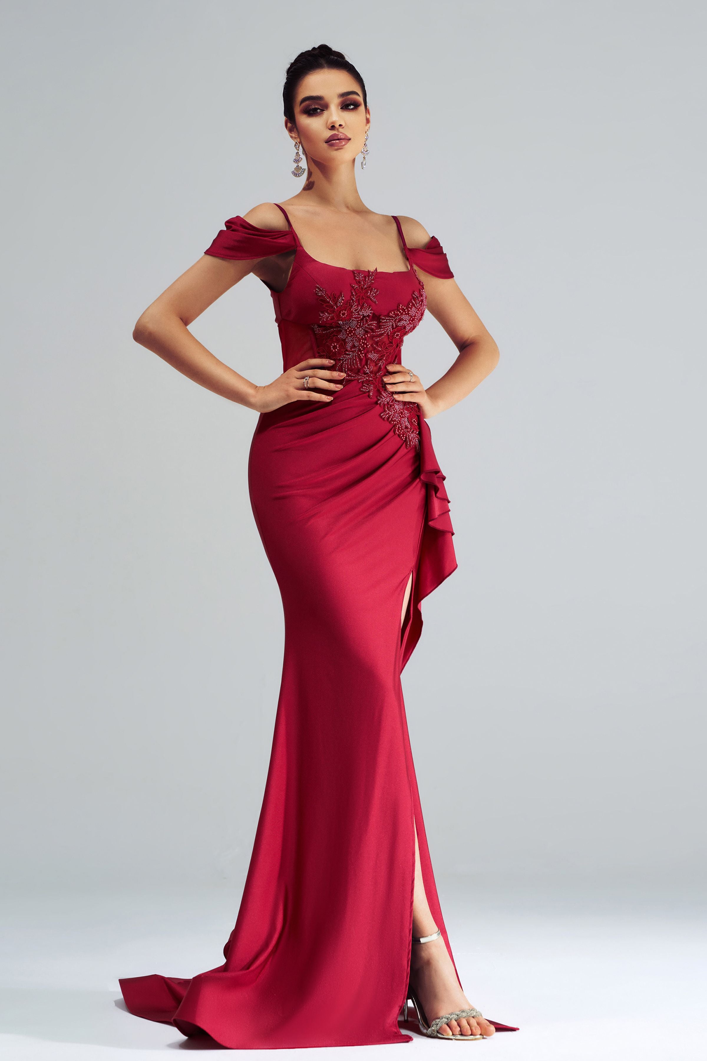 Azina -DH80253 Embroidered Ruffled Mermaid Long Dress