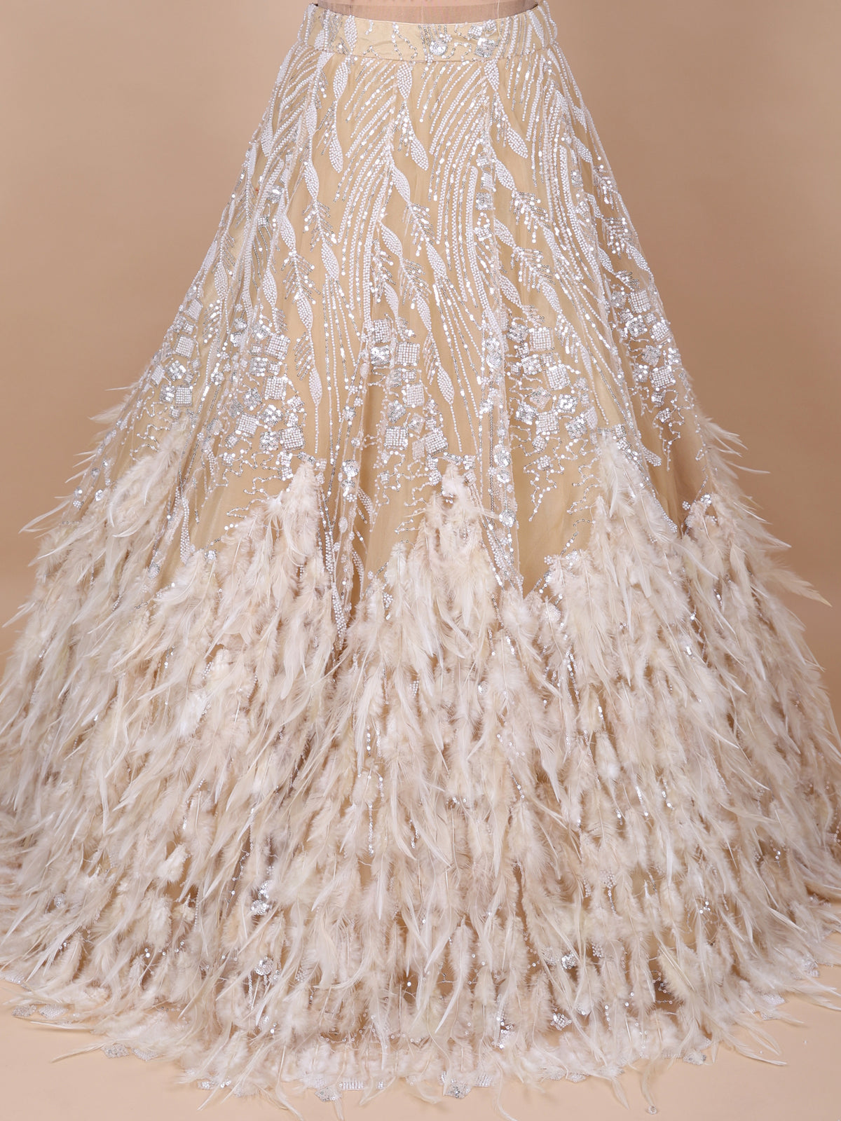 MyFashion KLS-2266 Light Yellow Net Lehenga with Elegant Sequence Beads & Feather Detailing